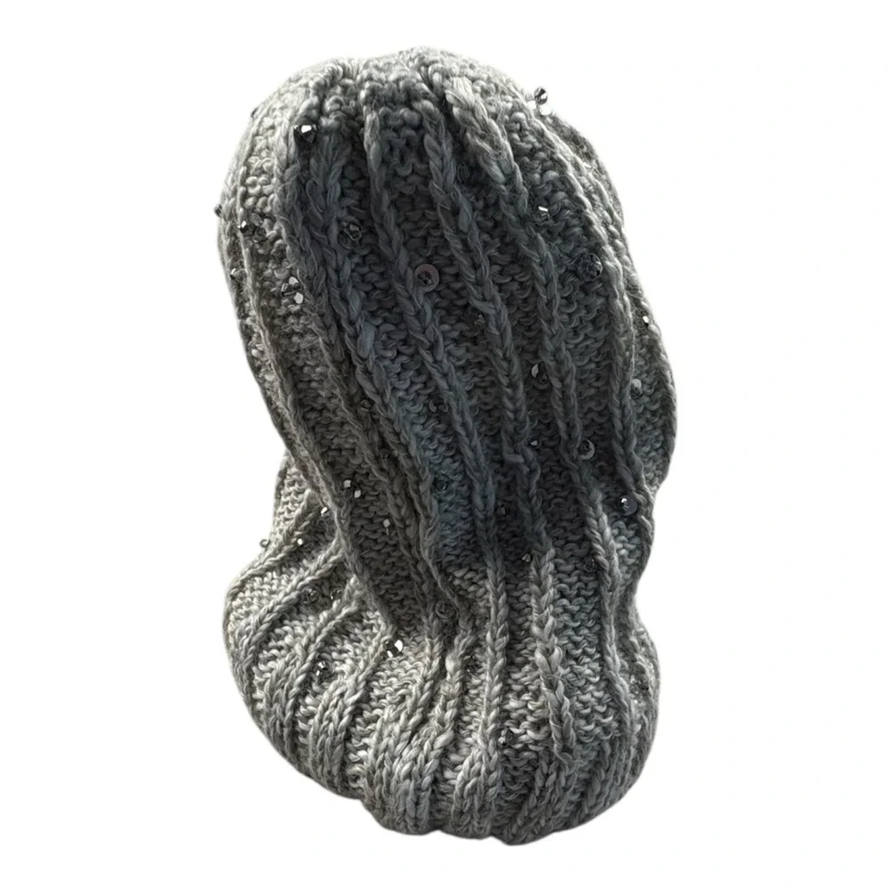 14th & Union Gray Knit Beanie Hat One Size with Sequins Winter Accessories‎